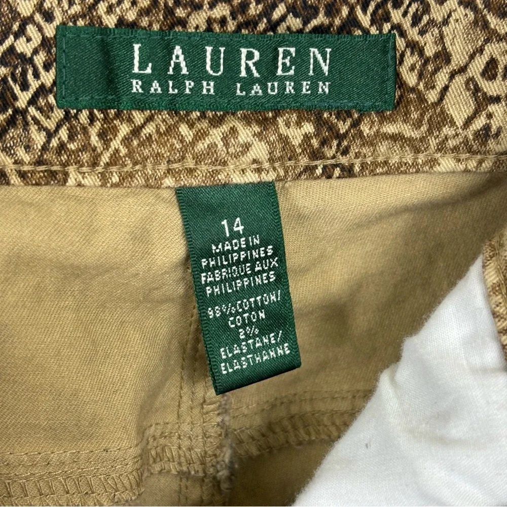 Ralph Lauren Snakeskin Hi-Rise Pants Ankle Zippers Tapered Leg Tan Black Size 10 - Picture 9 of 13